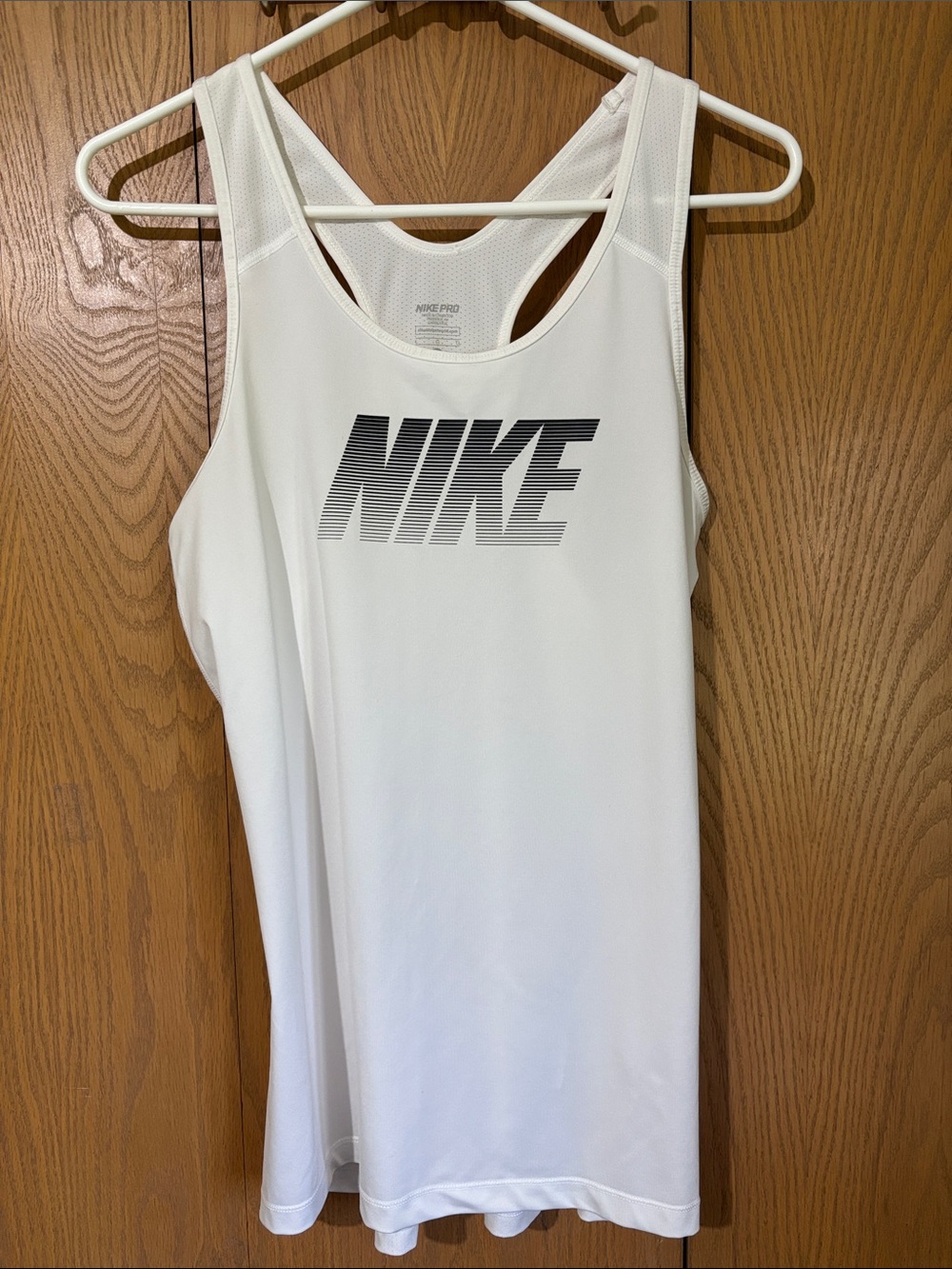 Nike Pro White Racerback Performance Tank with Gray Logo women’s large